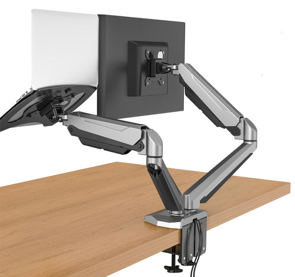 Desktop Dual LCD Fully Adjustable Gas Spring Computer Monitor and Laptop Desk Mount Combo Stand, Fits 13"-27" Screens and 12"-17" Laptops, weight up to 8kgs, Black (RCLMSB-V)