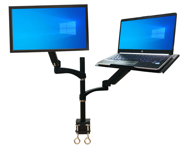 Rife Dual Arm Monitor & Laptop Mount - Heitgh and Angle Adjustment, 18" Pole (NA-G DC)