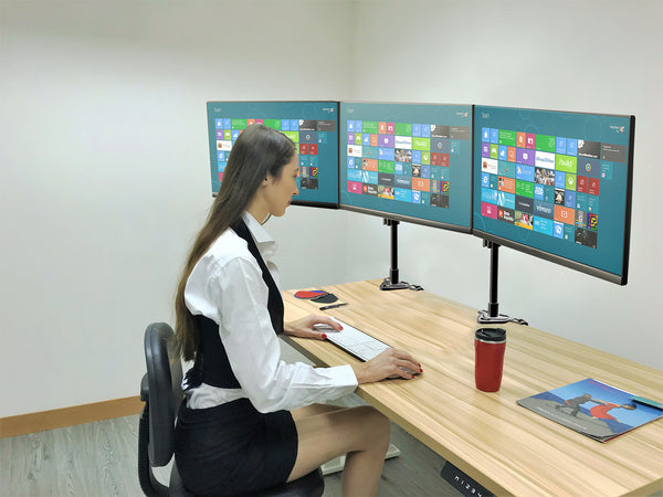 Triple LED LCD Monitor Stand Clamp Desk Mount for Support up to 32" Monitors, 29 inch Pole Heavy Duty Fully Adjustable Stand, Black (2003MSCT)