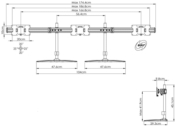 Triple LED LCD Monitor Stand up Freestanding Desk Mount for Support up to 32" Monitors, 29 inch Pole Heavy Duty Fully Adjustable Stand, Black (2003MSFH)
