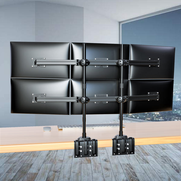 Hex LED/LCD Monitor Stand, C-Clamp Desk Stand Extra Tall 37.2" Pole, Heavy Duty Height Adjustable Mount for 6 / Six Screens up to 32 inch, Black (2006MSCT)