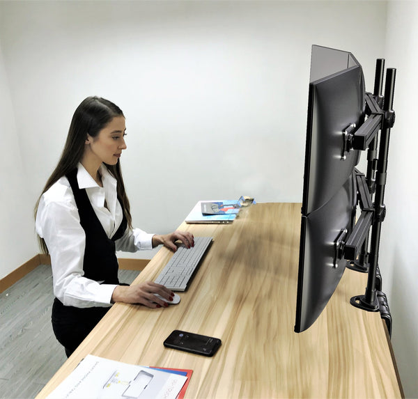 Hex LED/LCD Monitor Stand, C-Clamp Desk Stand Extra Tall 37.2" Pole, Heavy Duty Height Adjustable Mount for 6 / Six Screens up to 32 inch, Black (2006MSCT)