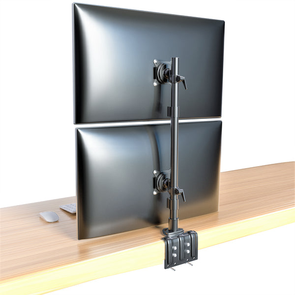 Dual LED LCD Monitor Stand up C-Clamp Desk Mount for 43" & 49" Super Ultra-Wide/Curved Monitors, 29 inch Pole Heavy Duty Fully Adjustable Stand Vertical Array, Black (2MSCTV-T)