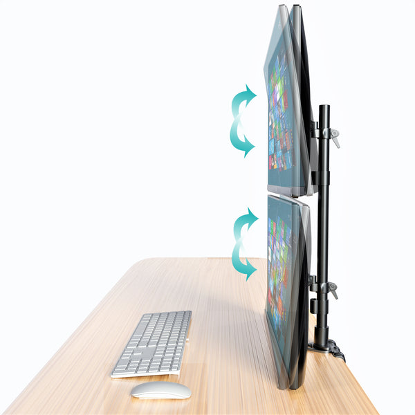 Dual LED LCD Monitor Stand up C-Clamp Desk Mount for 43" & 49" Super Ultra-Wide/Curved Monitors, 29 inch Pole Heavy Duty Fully Adjustable Stand Vertical Array, Black (2MSCTV-T)