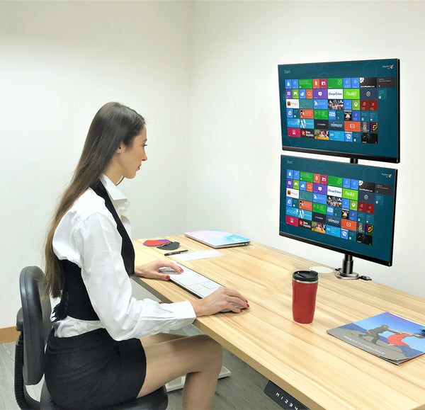 Dual LED LCD Monitor Stand up C-Clamp Desk Mount for 43" & 49" Super Ultra-Wide/Curved Monitors, 29 inch Pole Heavy Duty Fully Adjustable Stand Vertical Array, Black (2MSCTV-T)