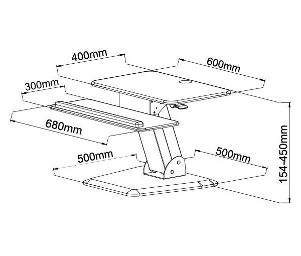 Black Height Adjustable Standing Desk Gas Spring Monitor Riser, Tabletop Sit to Stand Workstation Converter (model RDF)