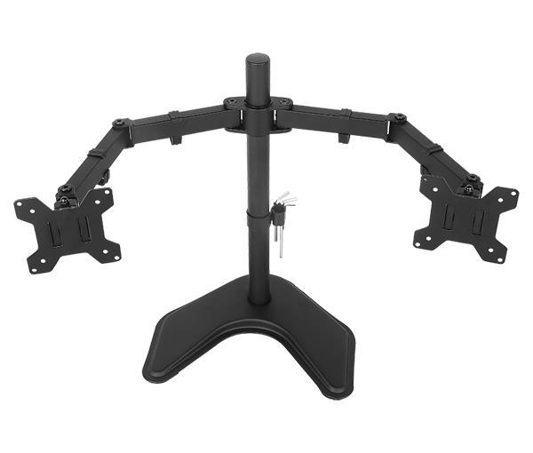 Dual Monitor Stand, Free Standing Height Adjustable Two Arm Monitor Mount for Two 13 to 27 inch LCD Screens with Swivel and Tilt Hongkong Model EF002