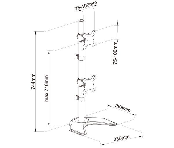 Dual Monitor Desk Stand Free-Standing LCD Mount, Holds in Vertical Position 2 Screens up to 30" Hongkong EF002V