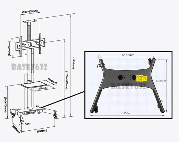 Universal Mobile TV Stand TV Cart with Height Adjustable shelf and flat screen mount – Fits 32 to 65 inches LED, LCD TVs
