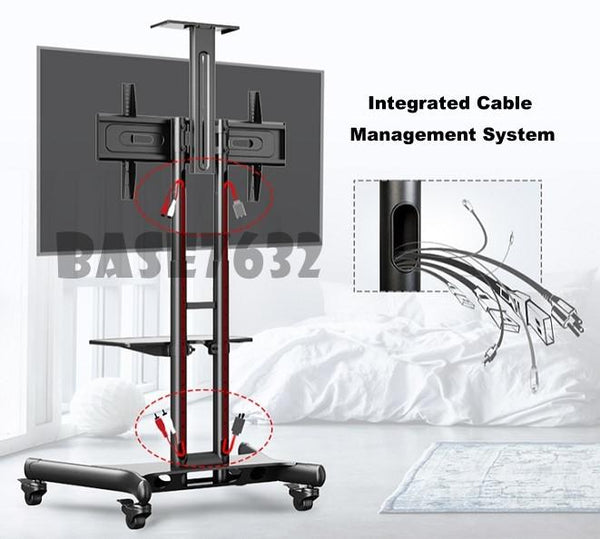 Universal Mobile TV Stand TV Cart with Height Adjustable shelf and flat screen mount – Fits 32 to 65 inches LED, LCD TVs