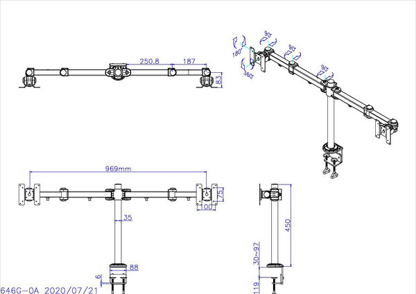 Heavy-Duty Dual Monitor Stand, Clamp on Base, Fully Adjustable Wide Arms, for 2 Screens up to 32 inches with 75 * 75mm and 100 * 100mm VESA, Black (2HDC)