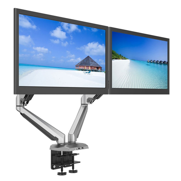 Desktop Dual LCD Fully Adjustable Gas Spring Computer Monitor and Laptop Desk Mount Combo Stand, Fits 13"-27" Screens and 12"-17" Laptops, weight up to 8kgs, Black (RCLMSB-V)