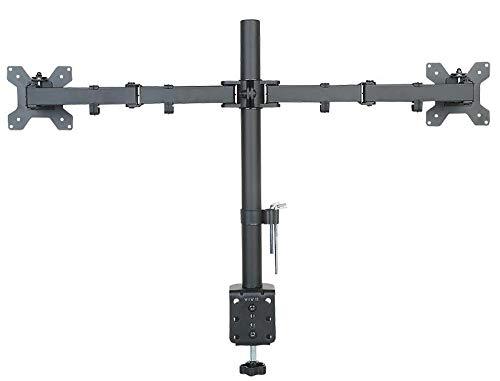 Dual Monitor Mount, Two Heavy Duty Full Motion Adjustable Arms Fit 2 Computer Screens 17 19 20 21 22 24 27 Inch, VESA 75 or 100mm, C-Clamp Base, Black