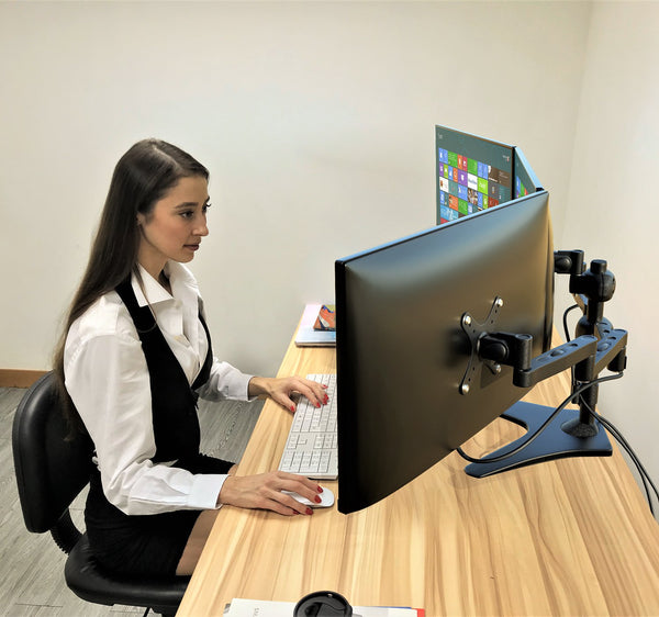 Triple Monitor Stand, Full Motion Articulating Aluminum Monitor Mount, Fit Three 27" Flat/Curved LCD LED Computer Screens Freestanding, Black (3MSFHW-T)