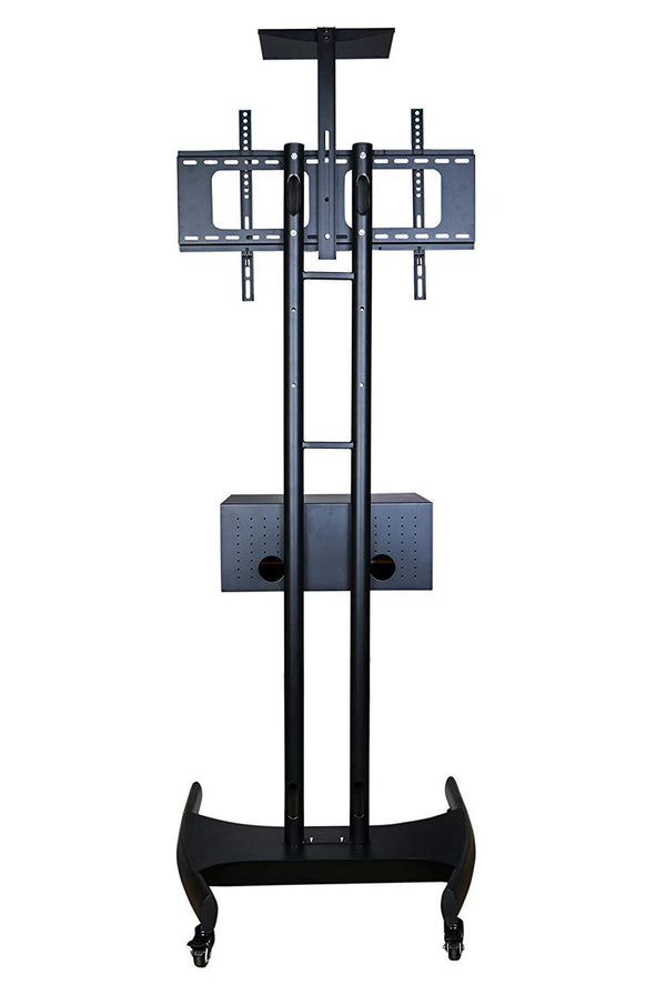 TV Floor Stand on Wheels I Universal Mobile TV Stand with AV Cabinet !Rolling TV Cart for Screens 32 to 65 inches (TMC-E)