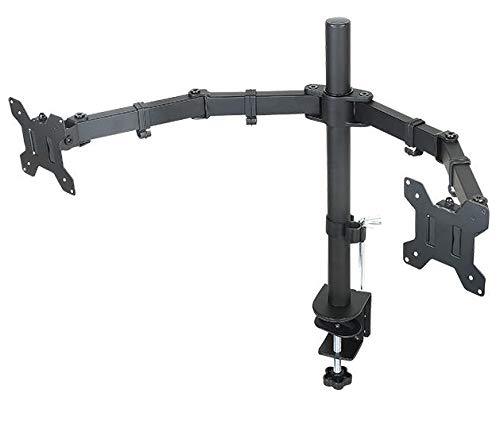 Dual Monitor Mount, Two Heavy Duty Full Motion Adjustable Arms Fit 2 Computer Screens 17 19 20 21 22 24 27 Inch, VESA 75 or 100mm, C-Clamp Base, Black