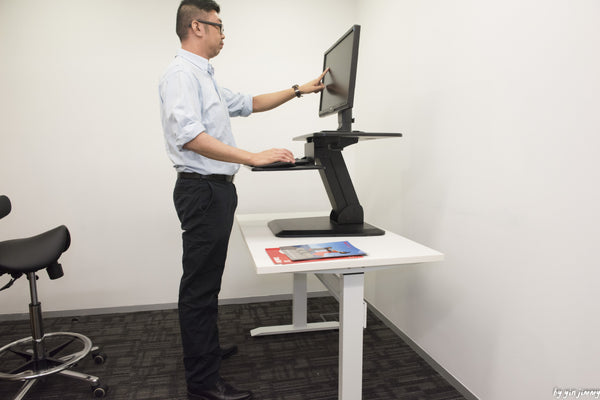 Black Height Adjustable Standing Desk Gas Spring Monitor Riser, Tabletop Sit to Stand Workstation Converter (model RDF)