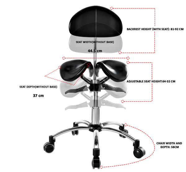 Ergonomic Adjustable Rolling Active Chair with Back Rest Support, Saddle Seat and Angle Adjustment, Black (R400)