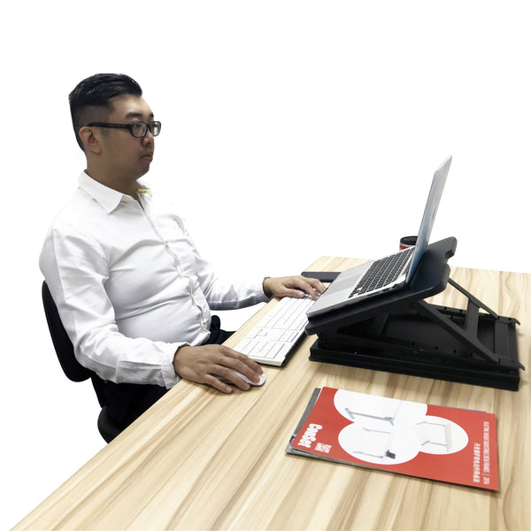 符合人體工程學設計多層高度可調筆記本電腦架,靜坐,桌面,黑色