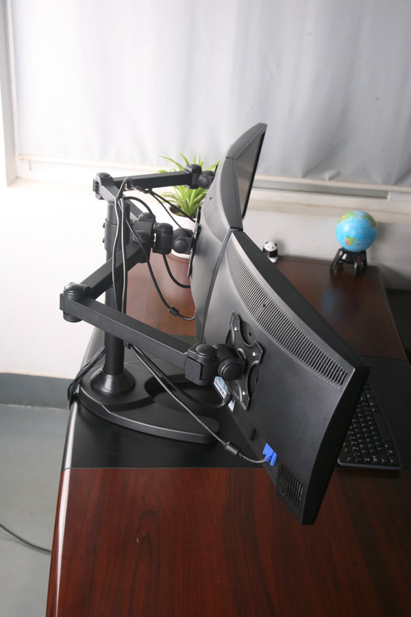 Triple Monitor Stand Freestanding LCD Computer Screen Desk Mount for 19, 20, 22, 23, 24 Inch Monitors VESA 75 and 100 Compatible Full Motion, 66 lbs Capacity (3 Horizontal Monitor)