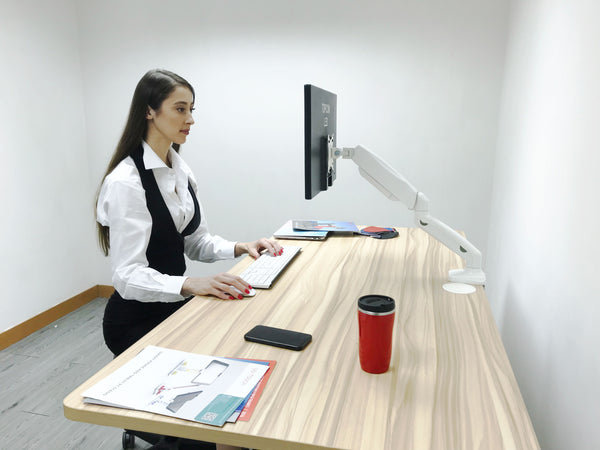 Single Gas Spring Desktop Mount Arm, Adjustable VESA Mount Desk Stand with Clamp Base, Fits 13 to 27 Inch LCD Computer Monitors, White