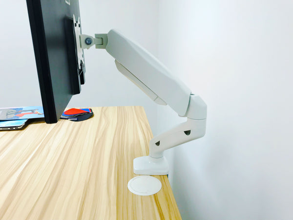 Single Gas Spring Desktop Mount Arm, Adjustable VESA Mount Desk Stand with Clamp Base, Fits 13 to 27 Inch LCD Computer Monitors, White