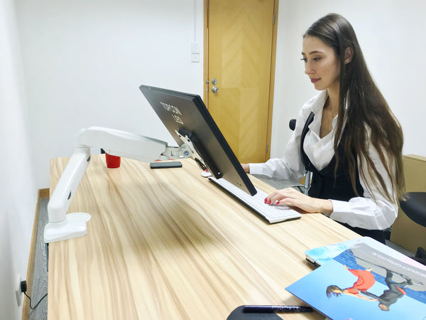 Single Gas Spring Desktop Mount Arm, Adjustable VESA Mount Desk Stand with Clamp Base, Fits 13 to 27 Inch LCD Computer Monitors, White