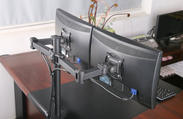Dual LCD LED Monitor Desk Mount Stand Heavy Duty Fully Adjustable Arm fits 2 / Two Screens up to 27" (Model RC2e)