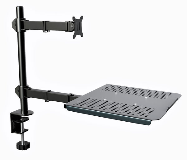 Desktop Dual LCD Laptop Mount Fully Adjustable Single Computer Monitor and Desk Combo Black Stand, 13" to 27" Screens RCLM