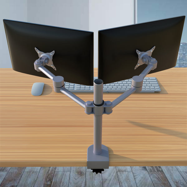 Dual Monitor Heavy Duty Aluminum Desk Stand, Fully Adjustable, Fit Screen up to 32 inch, 33 lbs on Each Arm, VESA 75 and 100mm, Silver (RPCH2S)