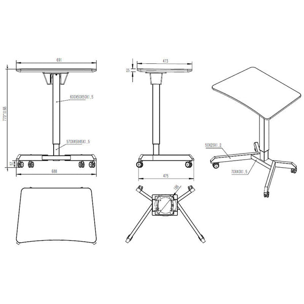 Mobile Standing Laptop Desk Converter Sit Stand Home Office Desk Workstation W/Height Adjustable from 30.3" to 45.9 Inches Folding Desk with Wheels, White (LPT02)