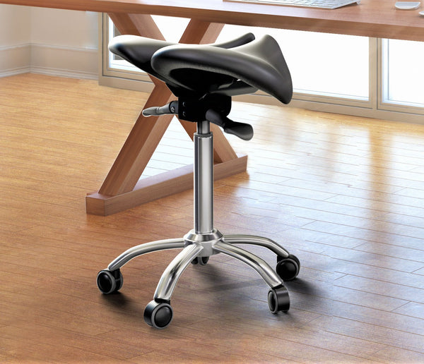 Ergonomic Adjustable Rolling Active Chair, Saddle Seat and AngleAdjustment, Black (E4008)