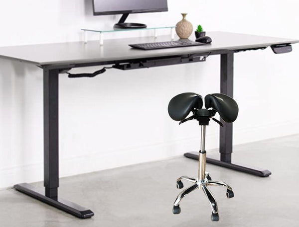 Ergonomic Adjustable Rolling Active Chair, Saddle Seat and AngleAdjustment, Black (E4008)