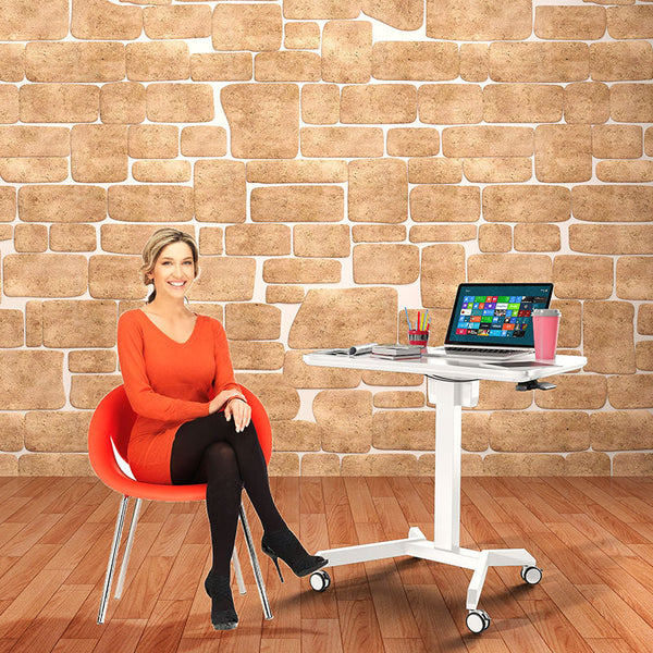 Mobile Standing Laptop Desk Converter Sit Stand Home Office Desk Workstation W/Height Adjustable from 30.3" to 45.9 Inches Folding Desk with Wheels, White (LPT02)