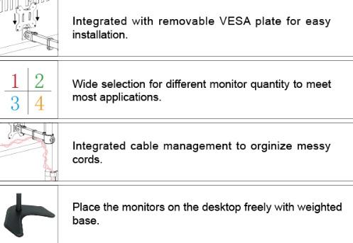 Dual Monitor Stand, Free Standing Height Adjustable Two Arm Monitor Mount for Two 13 to 27 inch LCD Screens with Swivel and Tilt Hongkong Model EF002