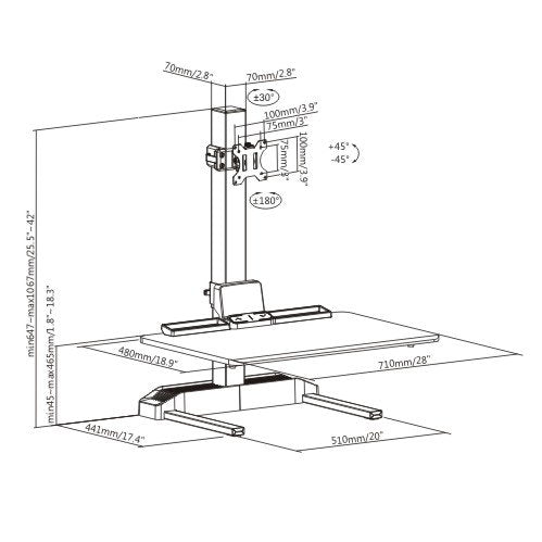 Single 17"-32" Monitor Mount Electric Ergonomic Height Adjustable Sit-Stand Desk Converter Workstation - Black