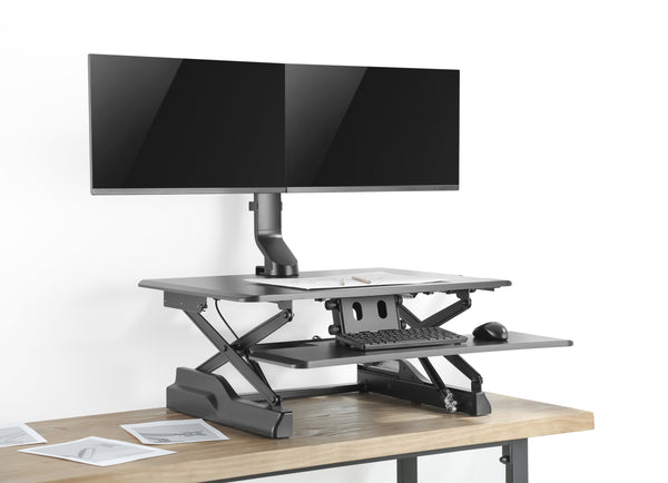 Dual 17" - 27" VESA Height Adjustable Screen Monitor Mount for Standing Desk Converter - Black