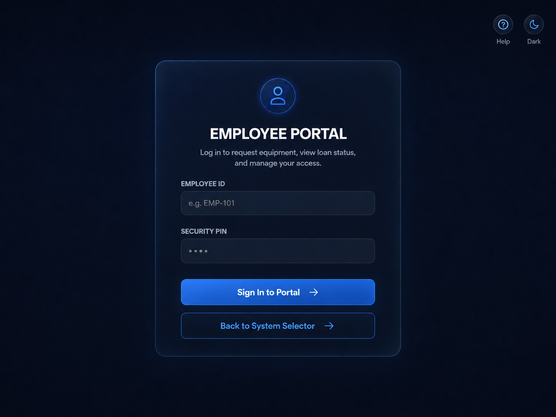 ErgoAssetOS Smart Locker System — Three Portals: Touchscreen Kiosk, Employee Portal, Admin Console