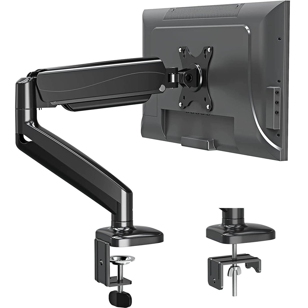 SINGLE MONITOR GAS SPRING ARM FOR 13-32 INCH COMPUTER SCREENS, FULL MOTION MONITOR DESK MOUNT, HOLDS UP TO 17.6LBS, 1 YEAR MANUFACTURER WARRANTY (EC0004)