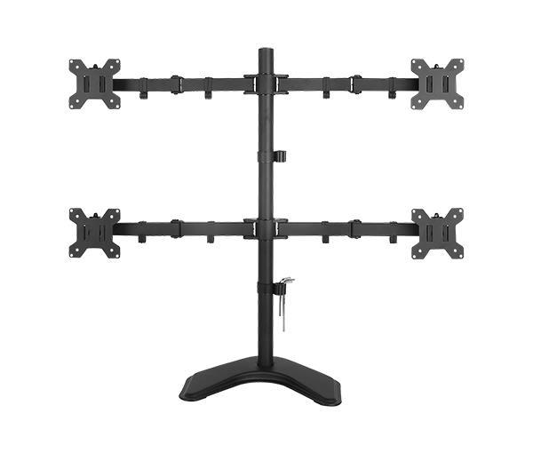 Quad Monitor Desk Stand Mount Full Motion Articulating Arm 4 LCD Computer Displays, Fits 17, 19, 20, 22, 23, 24, 27 Inch, Fits Vesa 75 100, Swivel, Rotate, Tilt, Black Hongkong EF004