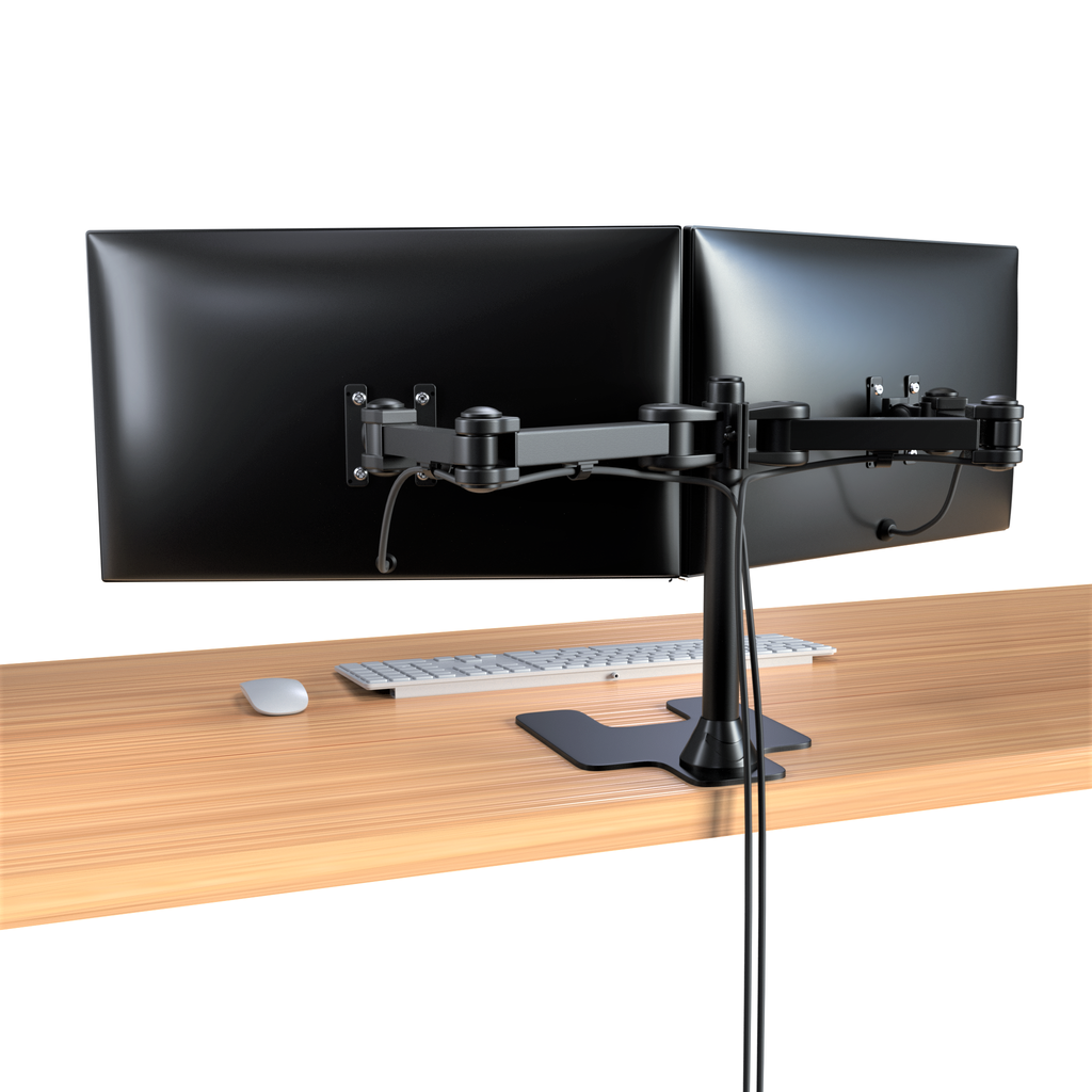 Freestanding Dual Monitor Mount, Fully Articulating Heavy-Duty Broad Arms, Compatible for Two Screens up to 32 inches with Standards 75 * 75mm and 100 * 100mm VESA Holes, Black (2HDF)