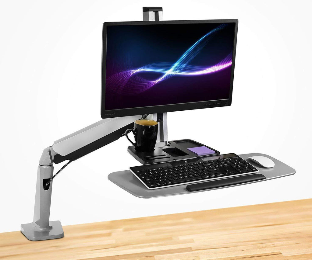 單顯示器和鍵盤的坐姿工作站 - 高度可調節站立式辦公桌安裝與監視器安裝和鍵盤托盤 RW-E1