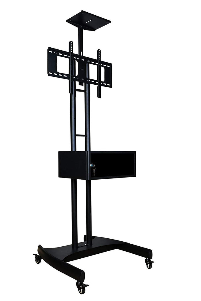 TV Floor Stand on Wheels I Universal Mobile TV Stand with AV Cabinet !Rolling TV Cart for Screens 32 to 65 inches (TMC-E)