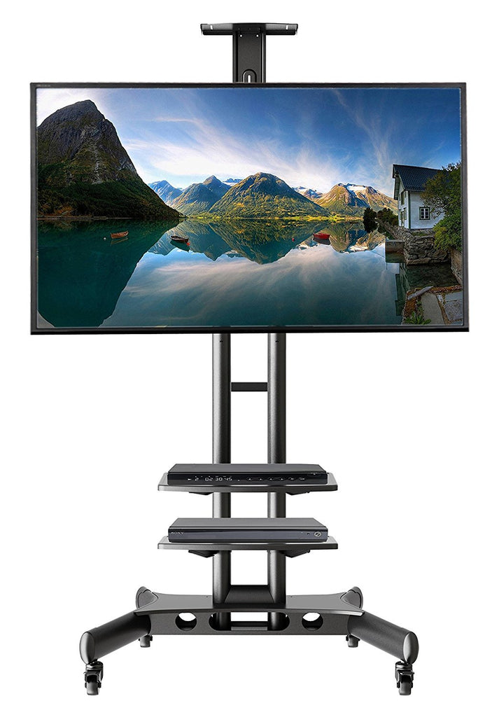 Universal Mobile TV Stand TV Cart with Height Adjustable shelf and flat screen mount – Fits 32 to 65 inches LED, LCD TVs