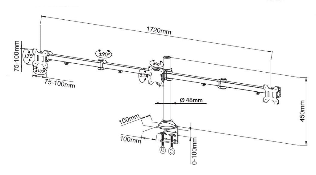 Triple Monitor Mount, 3 Computer Screen Desk Stand with Clamp and Grommet Base Fits from 13