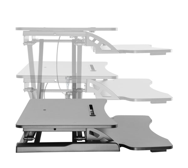 Instant Standing Desk Sit-Stand Desk Converter for Laptop, 1 or 2 Desktop, Stepless Any height lock Height Adjustable, Ergonomic, Gas Spring Arm, Free Standing, Easy Installation