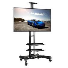 Universal Mobile TV Stand TV Cart with Height Adjustable shelf and flat screen mount – Fits 32 to 65 inches LED, LCD TVs