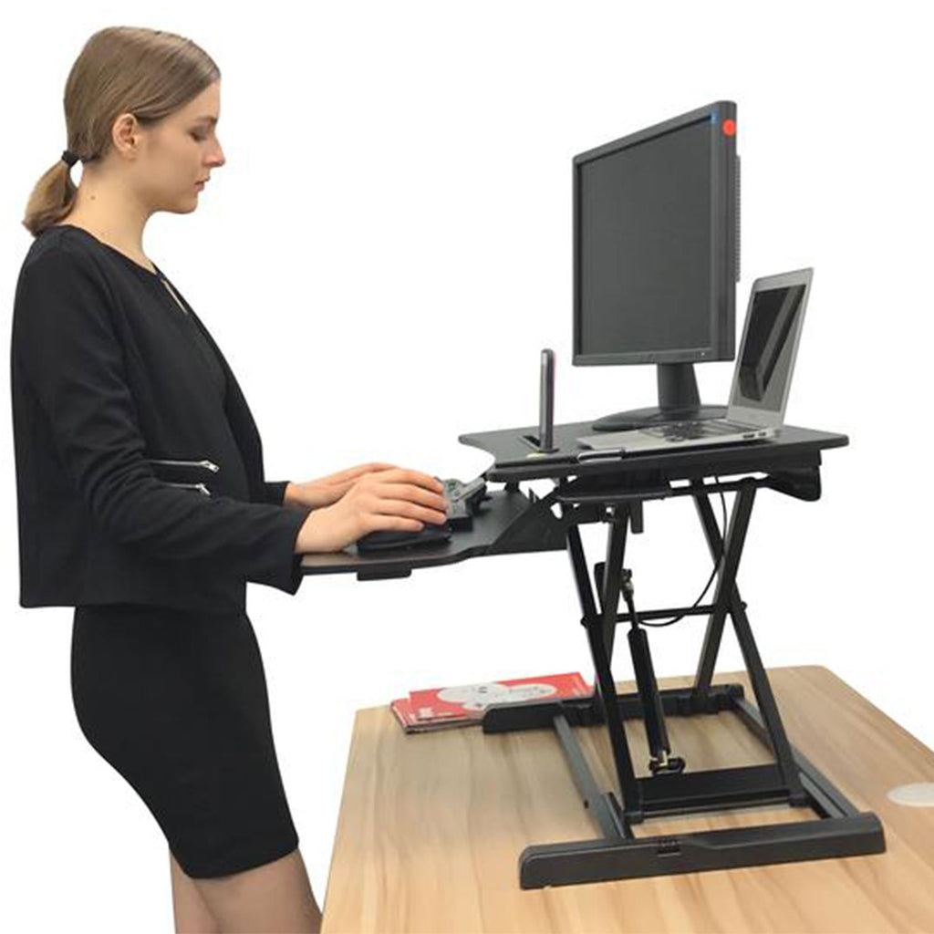 Instant Standing Desk Sit-Stand Desk Converter for Laptop, 1 or 2 Desktop, Stepless Any height lock Height Adjustable, Ergonomic, Gas Spring Arm, Free Standing, Easy Installation