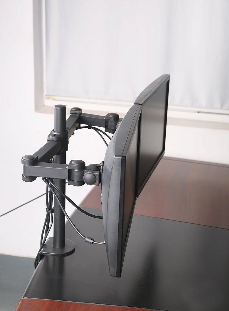 Dual LCD LED Monitor Desk Mount Stand Heavy Duty Fully Adjustable Arm fits 2 / Two Screens up to 27" (Model RC2e)