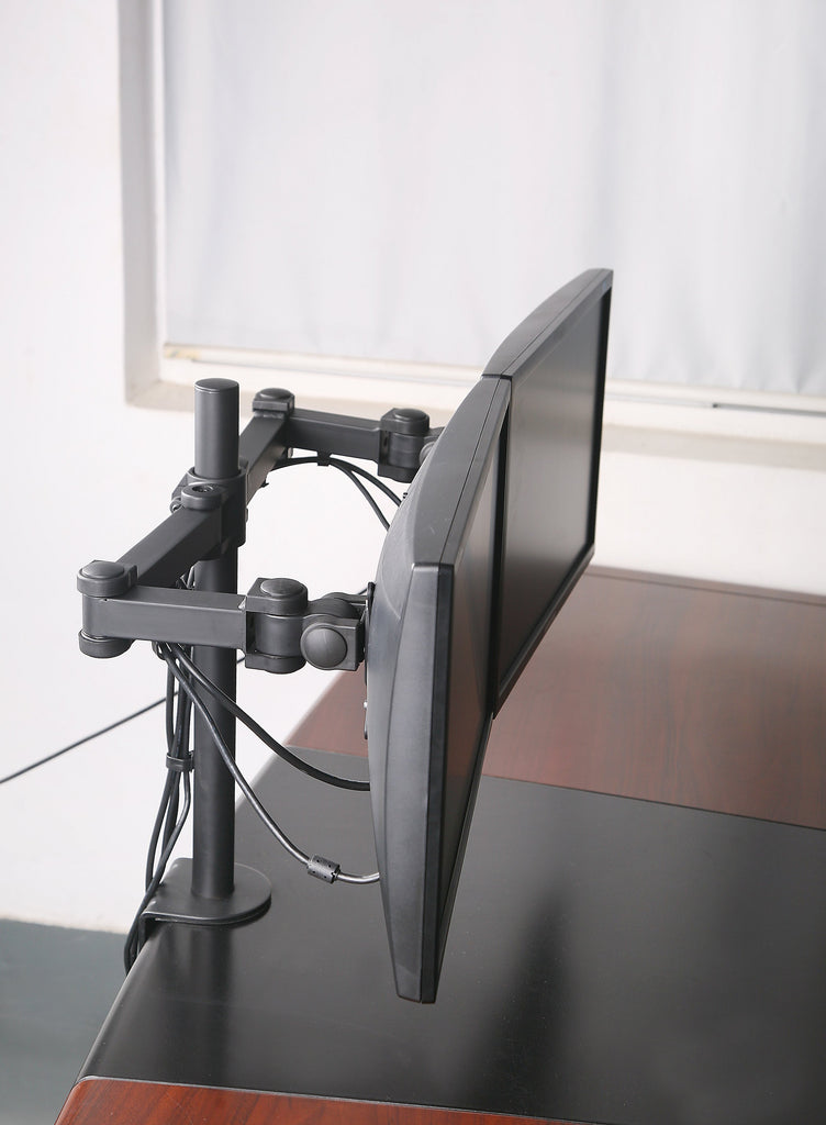 Dual LCD LED Monitor Desk Mount Stand Heavy Duty Fully Adjustable Arm fits 2 / Two Screens up to 27